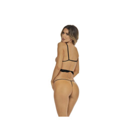 Ensemble 2 pièces noir, soutien gorge seins nus et string 